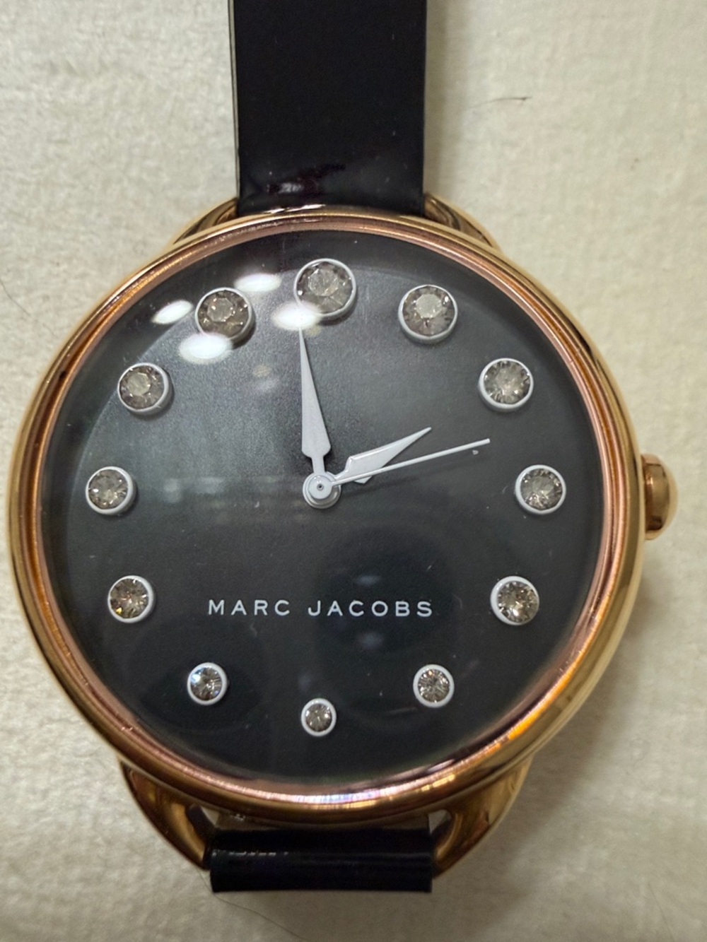 Marc Jacobs Black Dial Watch with Rose Gold Case and Crystal Markers